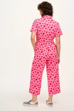 Lucy & Yak Ragan - Cotton Jumpsuit in Pink Heart Cupid Print Fashion