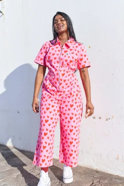 Lucy & Yak Ragan - Cotton Jumpsuit in Pink Heart Cupid Print Fashion