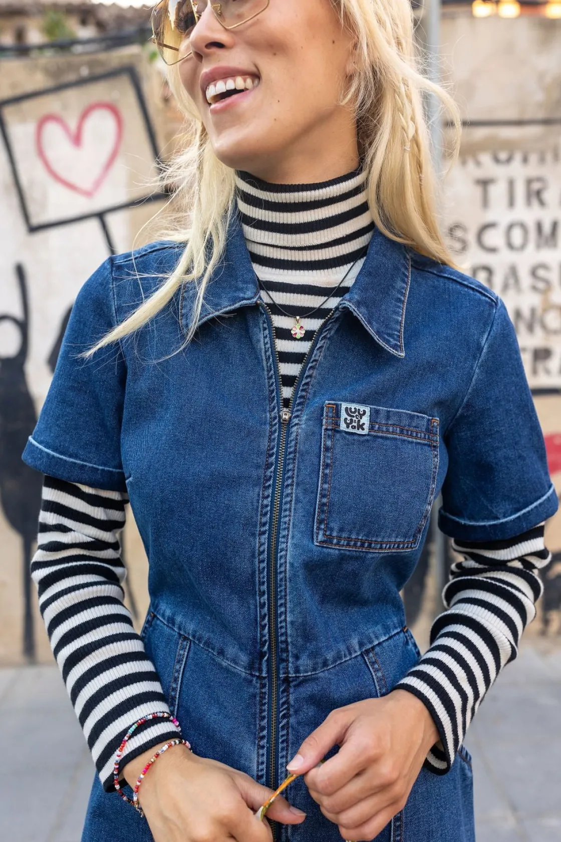 Lucy & Yak Ragan - Denim Jumpsuit in Mid Wash Blue Best