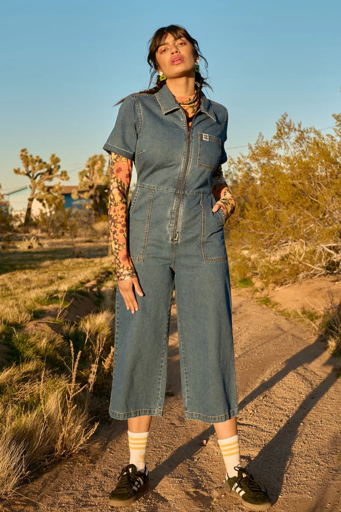 Lucy & Yak Ragan - Denim Jumpsuit in Mid Wash Blue Best