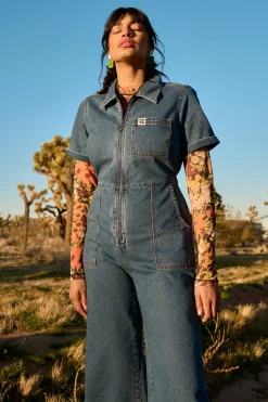 Lucy & Yak Ragan - Denim Jumpsuit in Mid Wash Blue Best