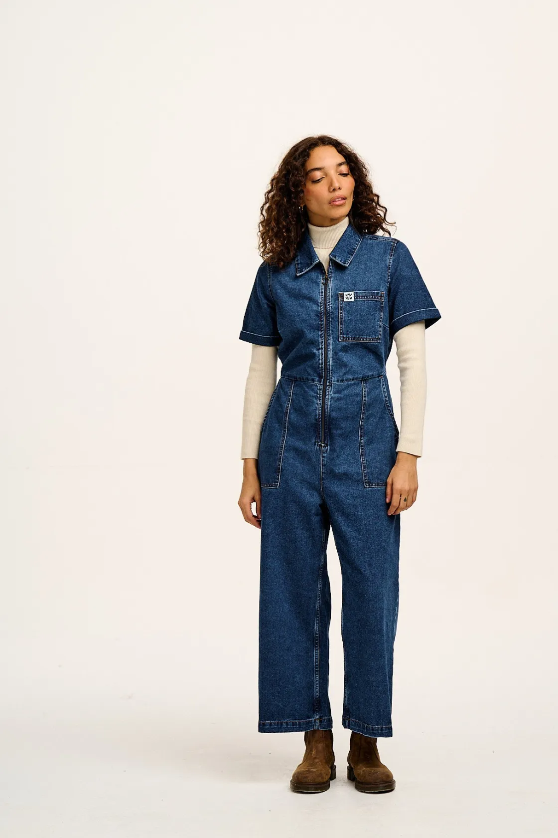 Lucy & Yak Ragan - Denim Jumpsuit in Mid Wash Blue Best