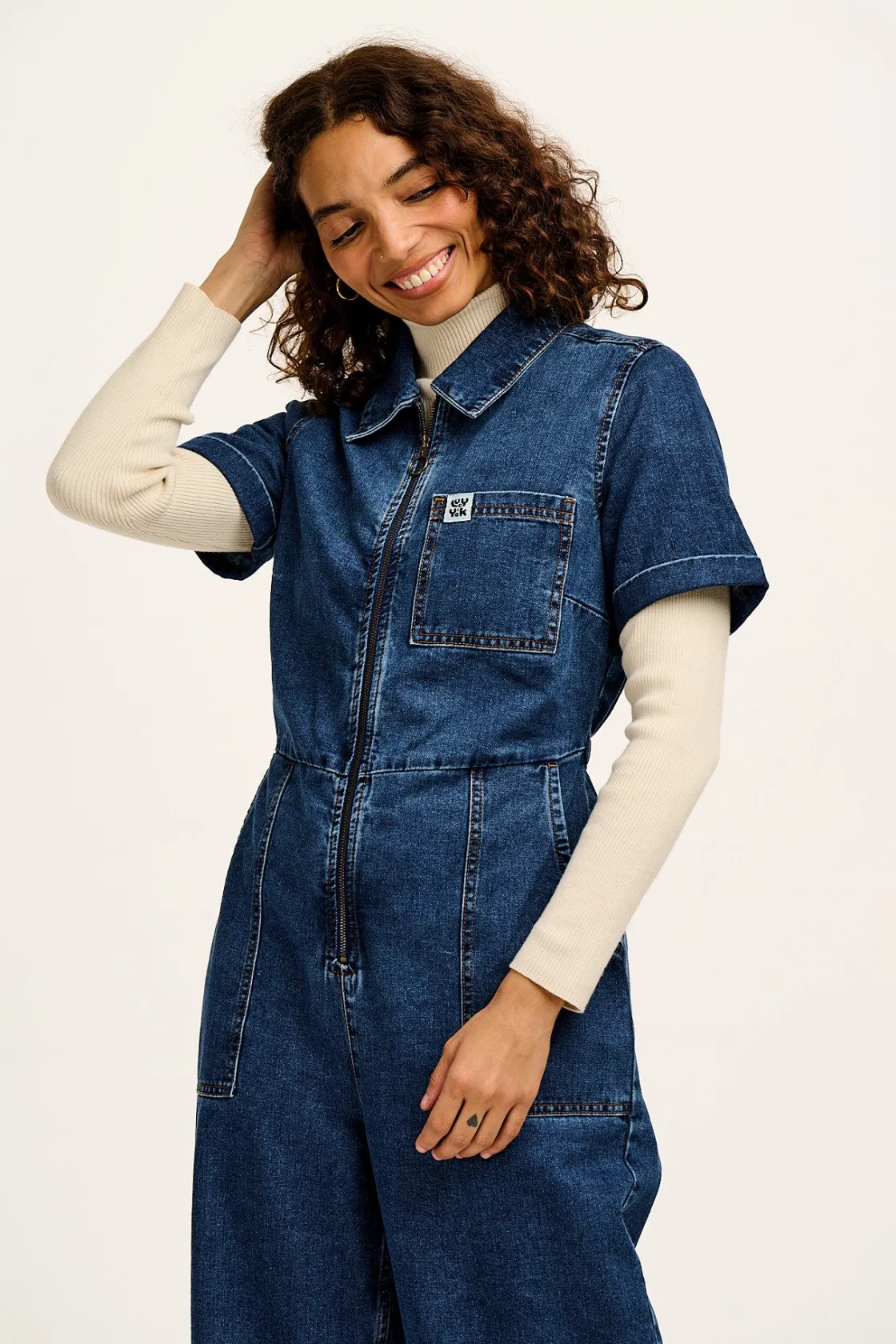 Lucy & Yak Ragan - Denim Jumpsuit in Mid Wash Blue Best