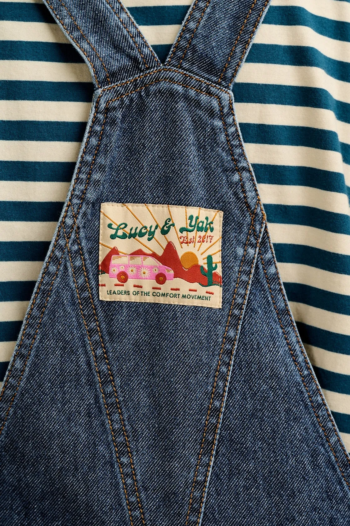 Lucy & Yak Reuben - Denim Dungarees in Mid Wash Blue Fashion