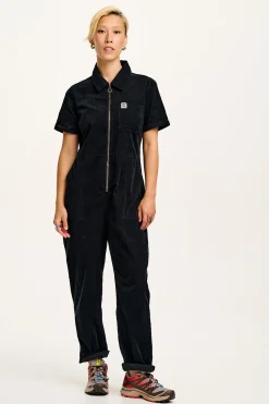 Lucy & Yak Rex - Short Sleeve Corduroy Jumpsuit in Black Clearance