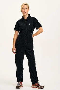 Lucy & Yak Rex - Short Sleeve Corduroy Jumpsuit in Black Clearance