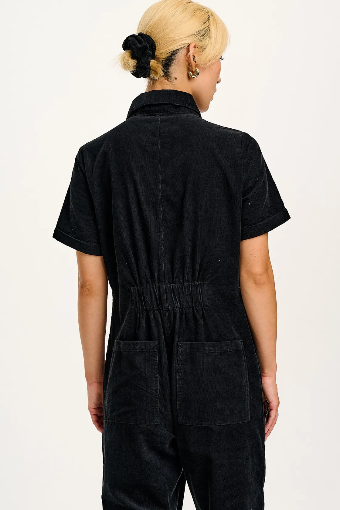Lucy & Yak Rex - Short Sleeve Corduroy Jumpsuit in Black Clearance