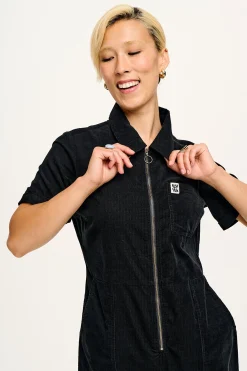 Lucy & Yak Rex - Short Sleeve Corduroy Jumpsuit in Black Clearance