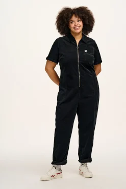 Lucy & Yak Rex - Short Sleeve Corduroy Jumpsuit in Black Clearance