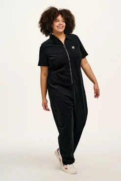 Lucy & Yak Rex - Short Sleeve Corduroy Jumpsuit in Black Clearance