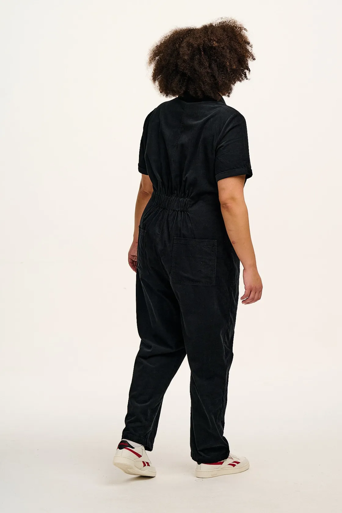 Lucy & Yak Rex - Short Sleeve Corduroy Jumpsuit in Black Clearance