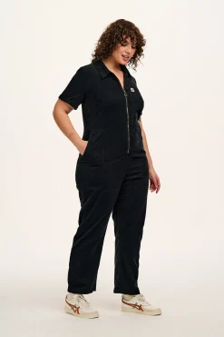 Lucy & Yak Rex - Short Sleeve Corduroy Jumpsuit in Black Clearance