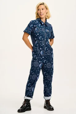 Lucy & Yak Rex - Short Sleeve Corduroy Jumpsuit in Aurora Print Clearance
