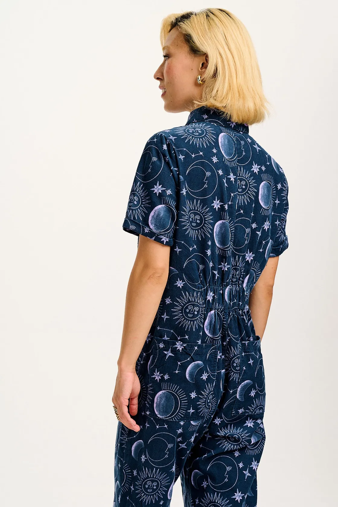 Lucy & Yak Rex - Short Sleeve Corduroy Jumpsuit in Aurora Print Clearance