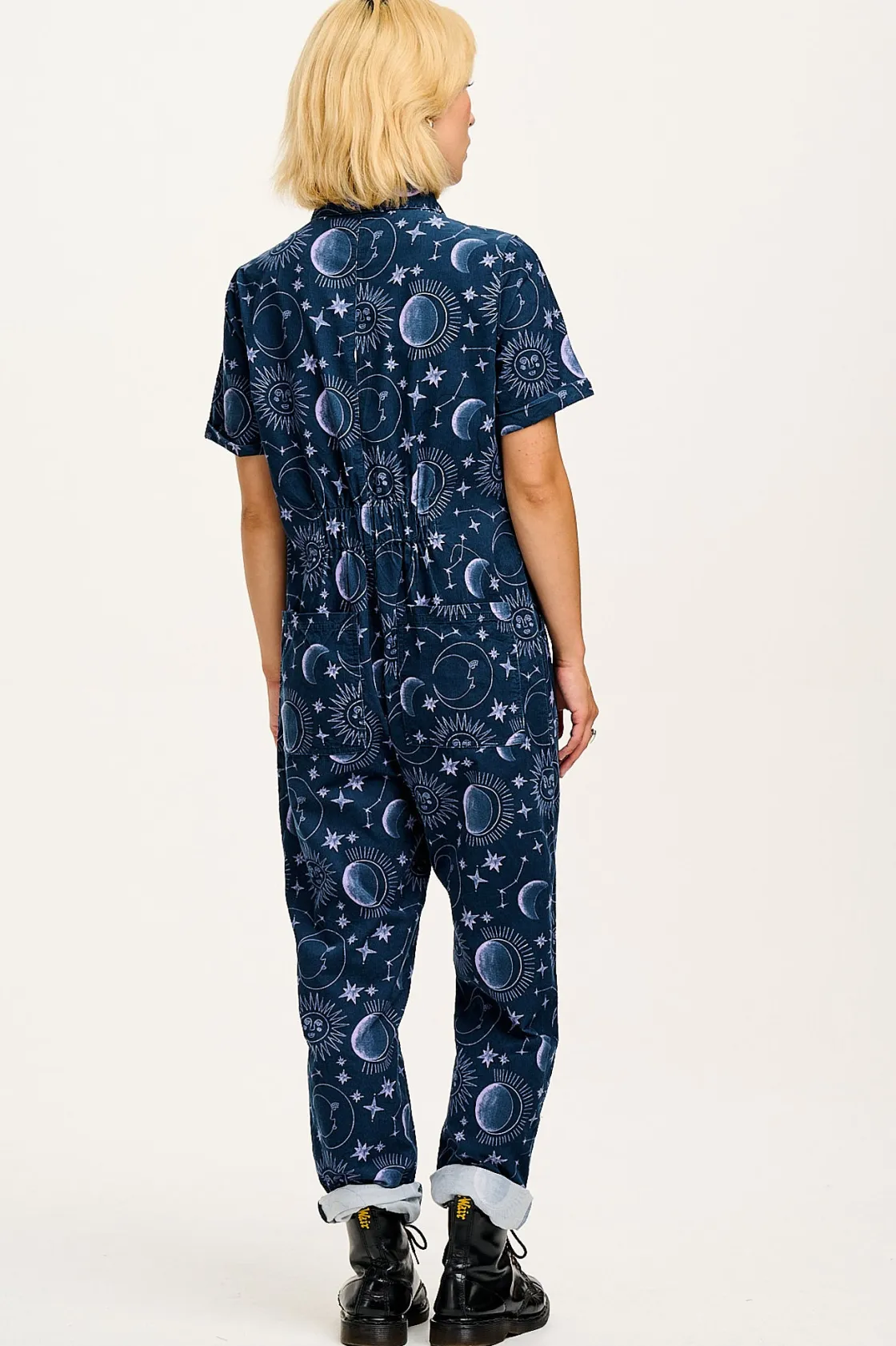 Lucy & Yak Rex - Short Sleeve Corduroy Jumpsuit in Aurora Print Clearance