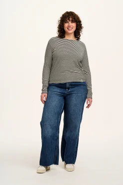Lucy & Yak Rey - Long Sleeve Cotton Top in Black & White Stripe Fashion