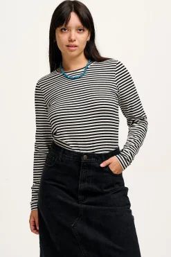 Lucy & Yak Rey - Long Sleeve Cotton Top in Black & White Stripe Fashion