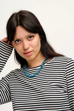 Lucy & Yak Rey - Long Sleeve Cotton Top in Black & White Stripe Fashion