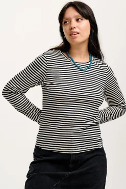 Lucy & Yak Rey - Long Sleeve Cotton Top in Black & White Stripe Fashion