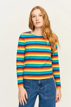 Lucy & Yak Rey - Long Sleeve Cotton Top in Rainbow Stripe Online