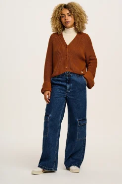 Lucy & Yak Robyn - V-Neck Knitted Cardigan in Caramel Cafe brown New