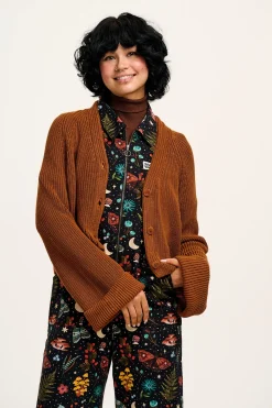 Lucy & Yak Robyn - V-Neck Knitted Cardigan in Caramel Cafe brown New