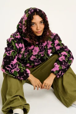 Lucy & Yak Rory - Borg Fleece Hoodie in Wilderley Floral Print Clearance