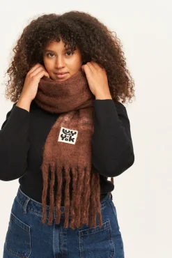 Lucy & Yak Rowan - Super Soft Scarf in Brown with Pink Stripe Online
