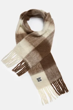Lucy & Yak Rowan - Super Soft Scarf in Cream & Brown Checkerboard Online