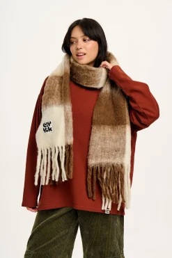 Lucy & Yak Rowan - Super Soft Scarf in Cream & Brown Checkerboard Online