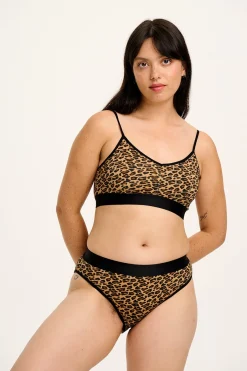Lucy & Yak Ruby - Crop Top Cotton & Bamboo Bralette in Leopard Print Clearance