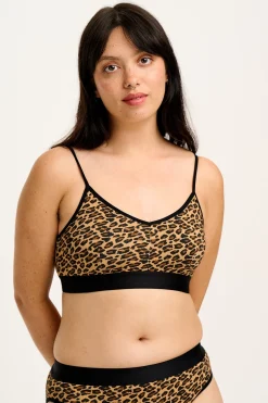 Lucy & Yak Ruby - Crop Top Cotton & Bamboo Bralette in Leopard Print Clearance
