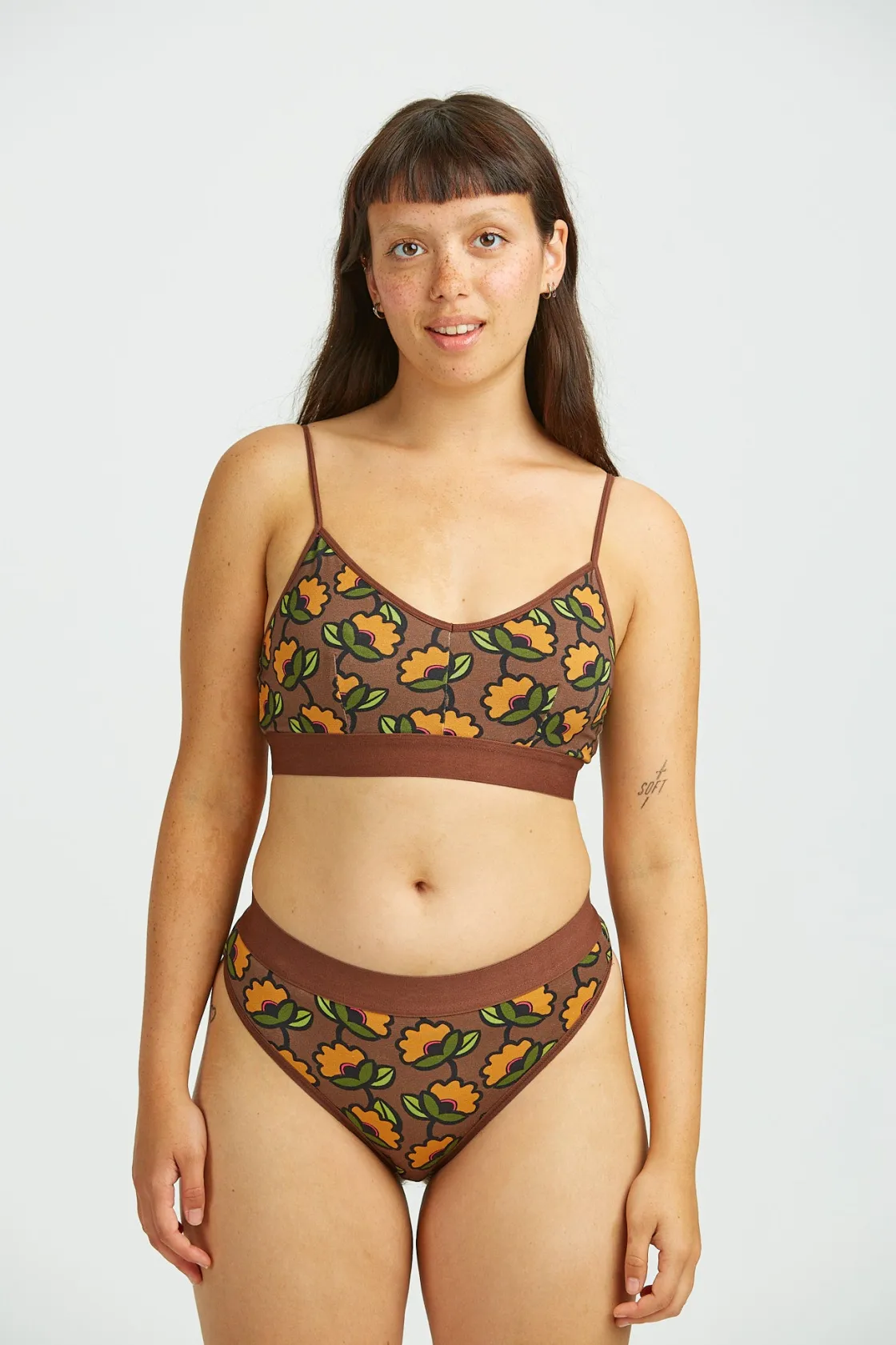 Lucy & Yak Ruby - Crop Top Cotton & Bamboo Bralette in Monica Print New