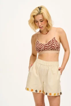 Lucy & Yak Ruby - Crop Top Cotton & Bamboo Bralette in Amara Grid Print Best