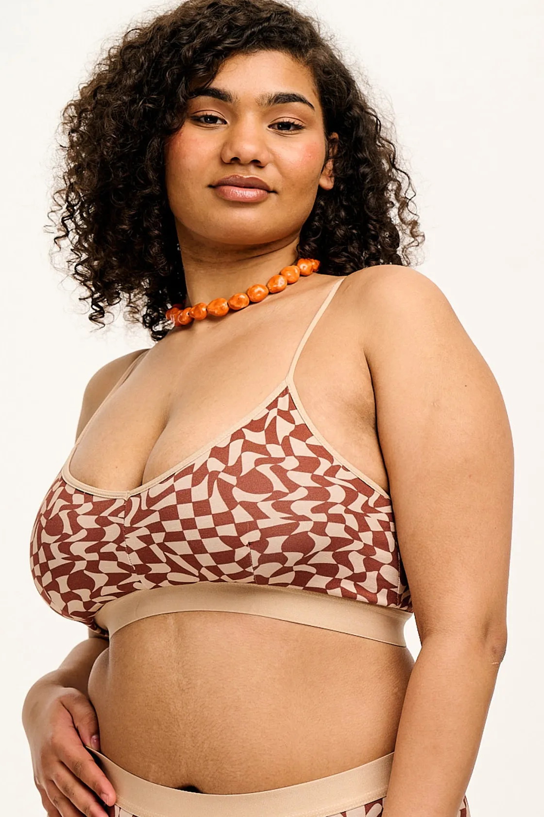 Lucy & Yak Ruby - Crop Top Cotton & Bamboo Bralette in Amara Grid Print Best