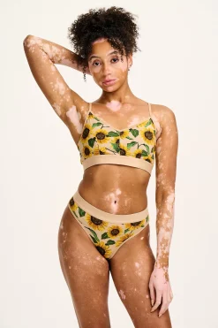 Lucy & Yak Ruby - Crop Top Cotton & Bamboo Bralette in Cream Sunflower Print New