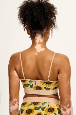 Lucy & Yak Ruby - Crop Top Cotton & Bamboo Bralette in Cream Sunflower Print New