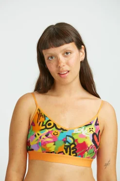 Lucy & Yak Ruby - Crop Top Cotton & Bamboo Bralette in Graffiti Print Fashion