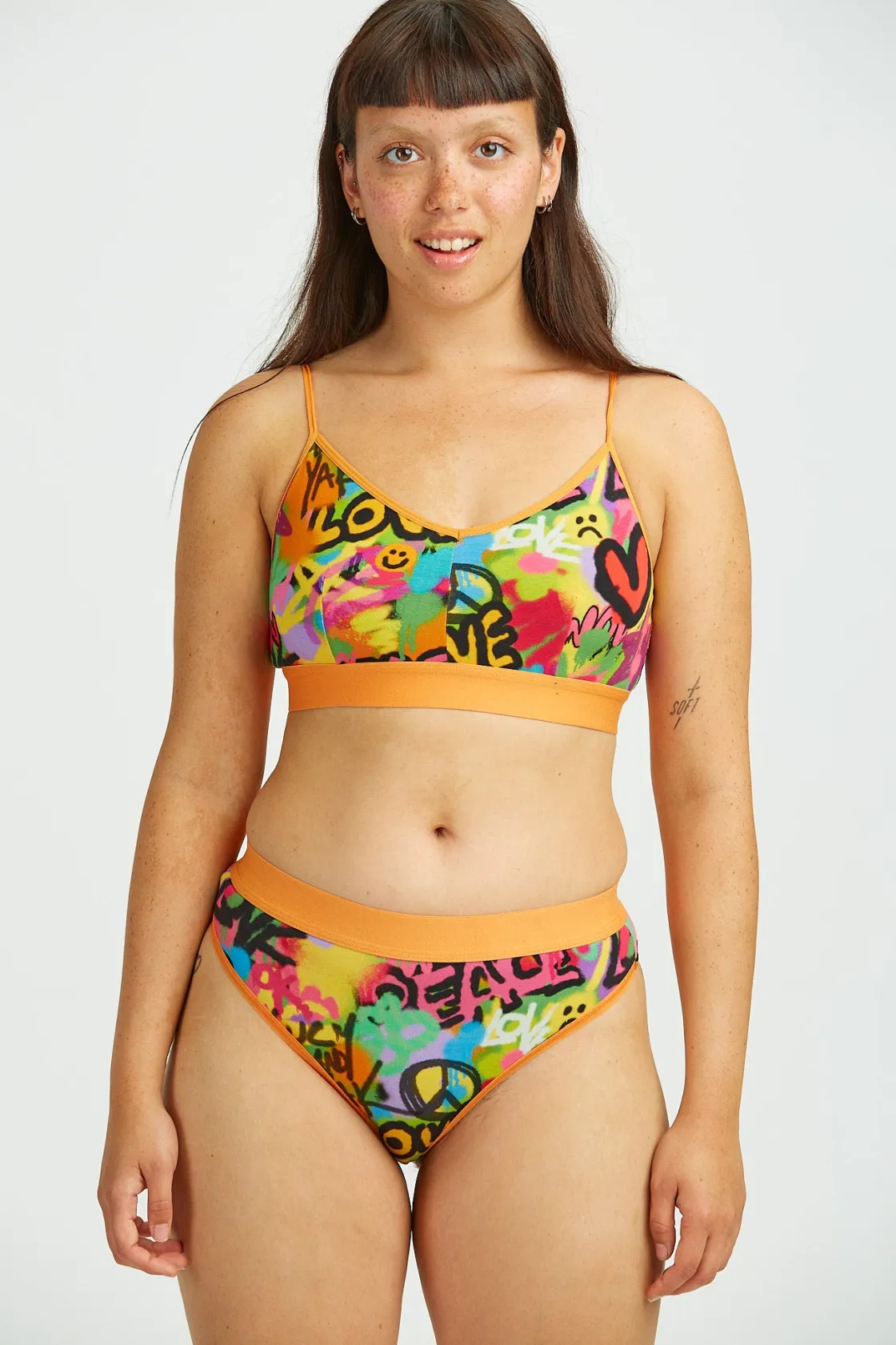 Lucy & Yak Ruby - Crop Top Cotton & Bamboo Bralette in Graffiti Print Fashion