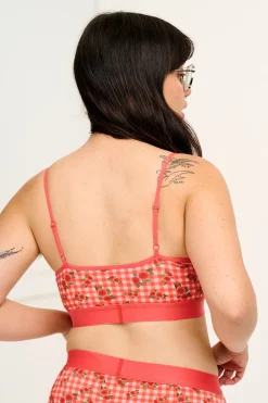 Lucy & Yak Ruby - Crop Top Cotton & Bamboo Bralette in Pink Check Rosalind Print Outlet