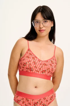 Lucy & Yak Ruby - Crop Top Cotton & Bamboo Bralette in Pink Check Rosalind Print Outlet