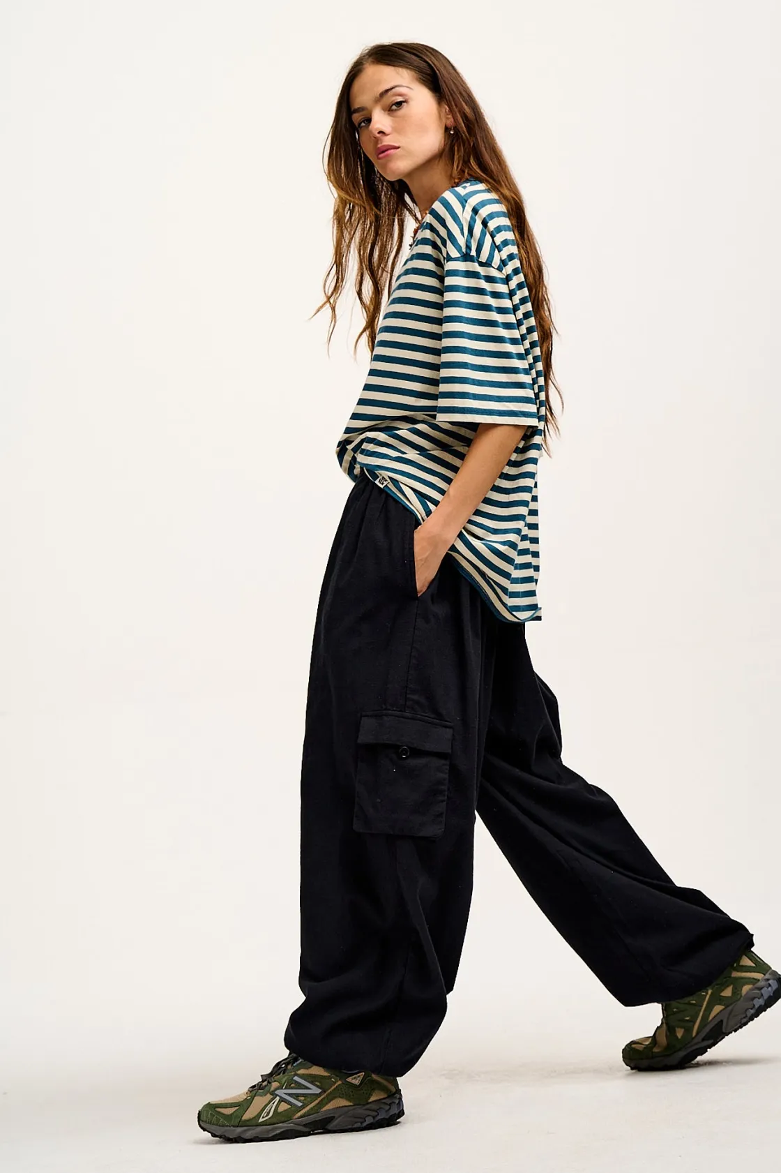 Lucy & Yak Rumi - Balloon Cotton & Linen Trousers in Black New