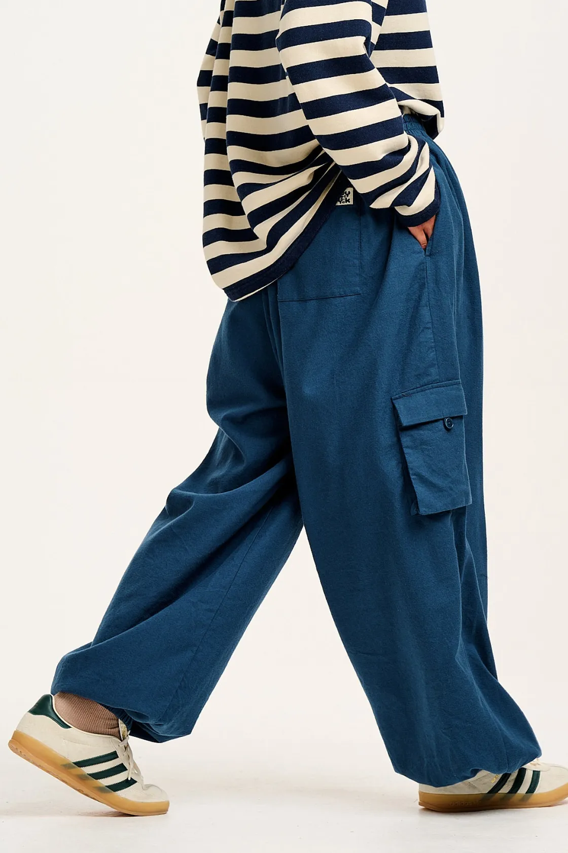 Lucy & Yak Rumi - Cargo Brushed Cotton Trousers in Deep Teal New