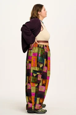 Lucy & Yak Rumi - Cargo Brushed Cotton Trousers in Courtney Patchwork Print New
