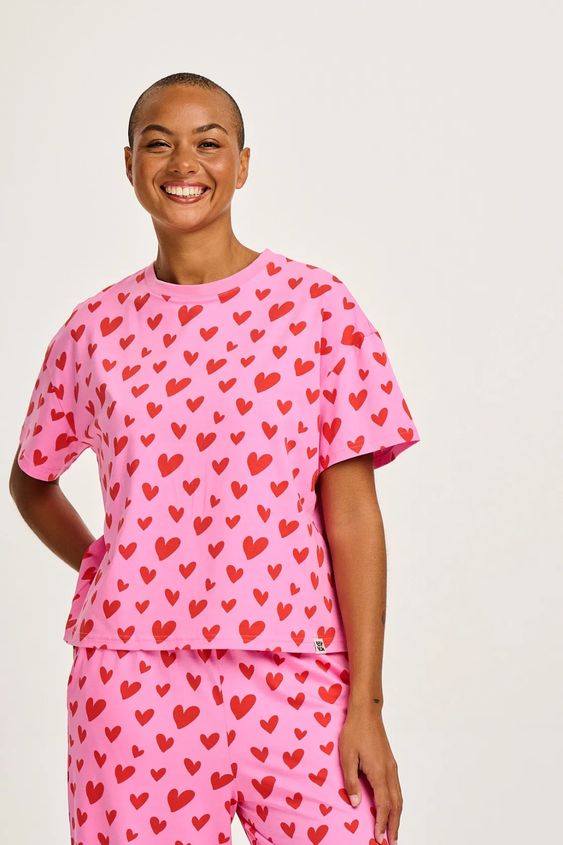 Lucy & Yak Sabrina - Soft Pyjamas in Pink Heart Cupid Print Clearance