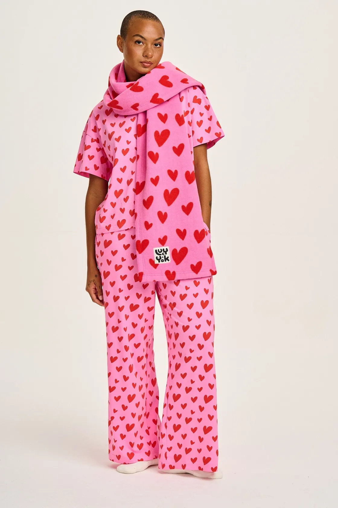 Lucy & Yak Sabrina - Soft Pyjamas in Pink Heart Cupid Print Clearance