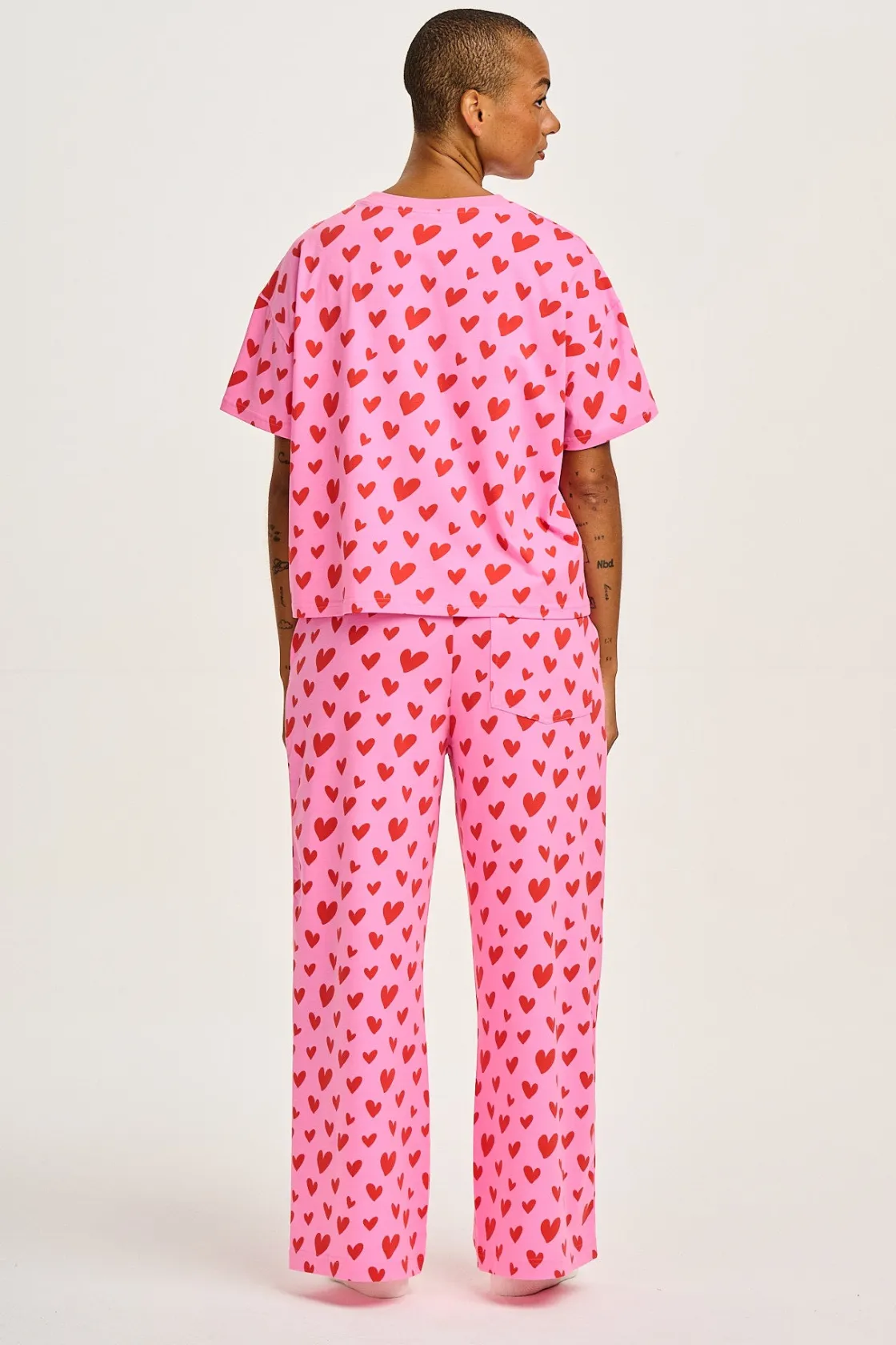 Lucy & Yak Sabrina - Soft Pyjamas in Pink Heart Cupid Print Clearance