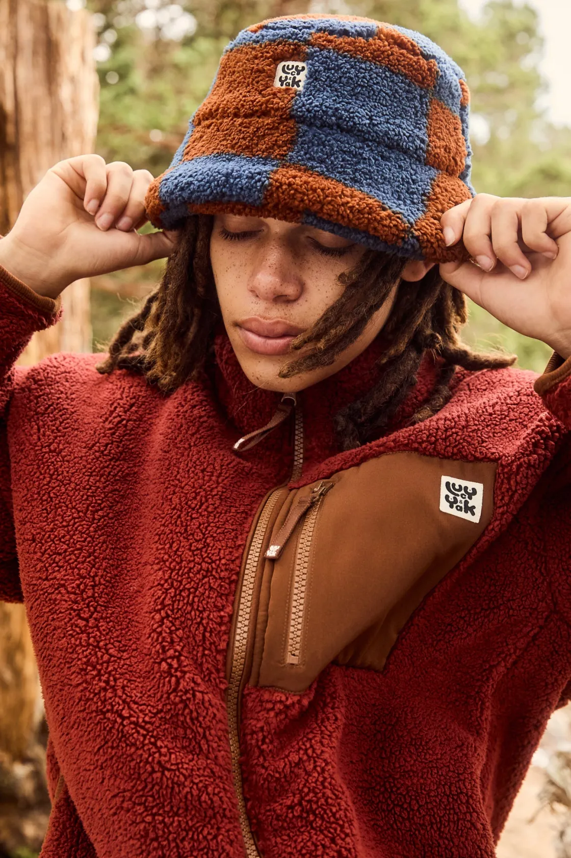 Lucy & Yak Travis - Borg Fleece Bucket Hat in Chester Check Print Outlet
