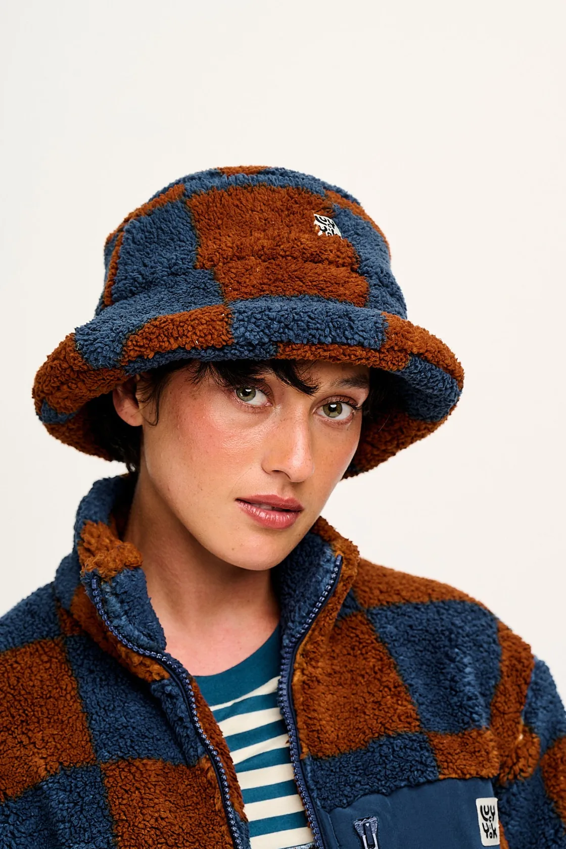 Lucy & Yak Travis - Borg Fleece Bucket Hat in Chester Check Print Outlet