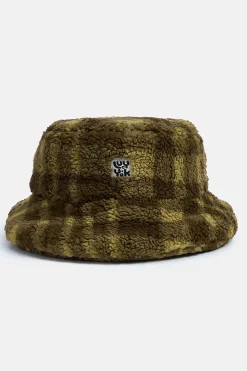 Lucy & Yak Travis - Borg Fleece Bucket Hat in Brown Cher Check Print Sale